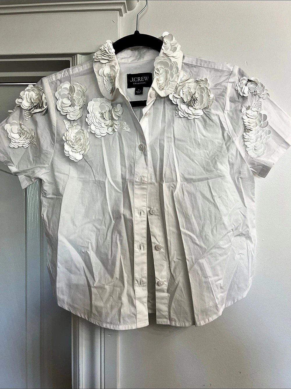 J.Crew Collection White Embellished Button Down Shirt